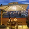 Ô, Dù Vuông Lệch Tâm 3x3m, Có đèn Led, Đế Nhựa – Chống Nắng, Chống Gỉ, Xoay 360°