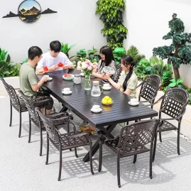 Bộ bàn ăn thông minh, Bàn ghế sân vườn nhôm đúc KT 180/240cm - 8 ghế