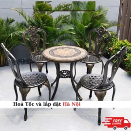 Bộ bàn 4 ghế nhôm đúc, Bàn ghế nhôm đúc sân vườn HN60-04G