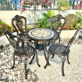 Bộ bàn 4 ghế nhôm đúc, Bàn ghế nhôm đúc sân vườn HN60-04G