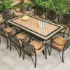 Bàn ghế sân vườn 8 ghế, Bộ bàn ăn mặt đá cao cấp HN162-8G