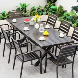 Bộ Bàn Ăn 8 Ghế Sân Vườn Nhôm Đúc Ngoài Trời Cao Cấp